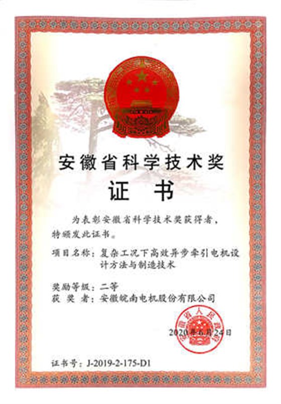 2019年安徽省科技进步二等奖:开云手机官方网站,开云中国
:&ldquo;复杂工况下高效异步牵引电机设计方法与制造技术&rdquo;